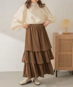 Ambre Neige ティアードスカート フリルロングスカート ダークブラウンのサムネイル