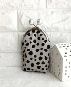 タバコケース　がま口ポーチ　iQOSケース　ハンドメイド　ダルメシアングレー