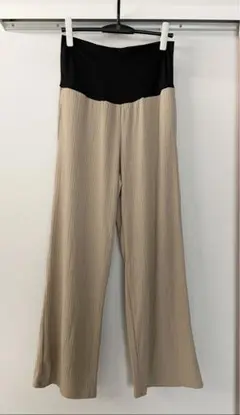マタニティワイドパンツ ストレッチ素材 ベージュ M