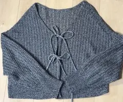 グレー 透かし編み Vネック カーディガン