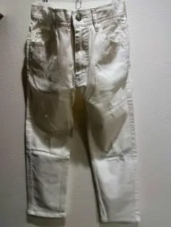 【美品】ナノ・ユニバース ダメージ加工 クロップド丈 ストレッチ ホワイトデニムのサムネイル