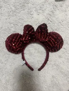 ワインレッド スパンコール ミッキー耳カチューシャ