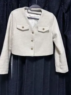 ノーカラー　ツィードジャケット