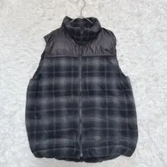 ユニクロ 中綿 ベスト チェック柄 グレー M メンズ 防寒 秋冬 美品 定番