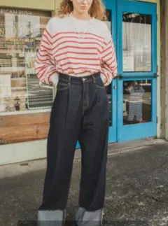 forksy. ワイドストレートターンバックデニムパンツ