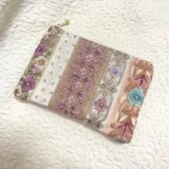 ✦SALE PRICE✦インド刺繍リボンポーチ　14cmファスナー