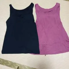 GU　カップ付きタンクトップ　黒　パープル　リボン付き　L　２枚セット