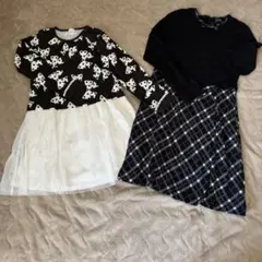 子供 女の子 140 ワンピース 春 黒 フレア リボン柄