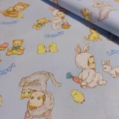 ✿【ぷにぷにキャンディ】ともだちひよこちゃん<シーチング> 生地 はぎれ[薄青]