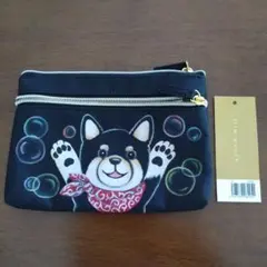 エルトラッド・ゴールドスリムポーチ 柴犬　手描き　黒柴　新品のサムネイル