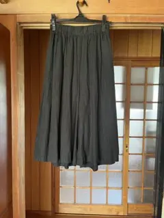 サンバレー　黒 リネン ガウチョパンツ　サイズM