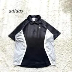 D5【アディダス】ポロシャツ　半袖　ロゴ　M サラサラ　速乾　スポーツ　運動
