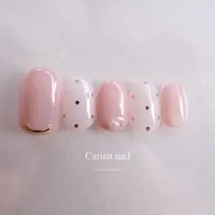 5573 ジェルネイルチップ エレガント さくらピンク ホロドット