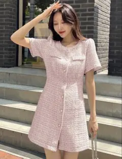 SHEIN DAZY パフスリーブツイードドレス サンドレス