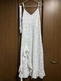 レイカズン ロングワンピース レース フリル Vネック キャミワンピース