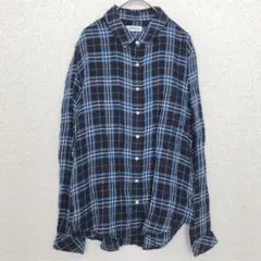 レプシィム|ネルシャツ チェック柄【L】ネイビー 長袖 シャツ 替えボタン付き