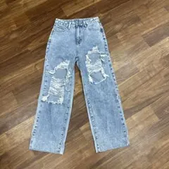 SHEIN ケミカルウォッシュ ダメージ デニム パンツ