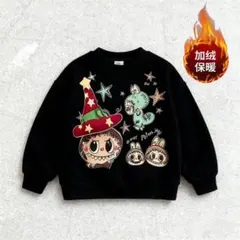 ラブブLabubuキャラクター柄 黒 裏起毛長袖カットソー