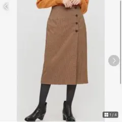 【美品】ユニクロ UNIQLO チェック柄 サイドボタン巻きスカート