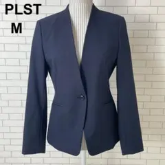 極美品✨PLST プラステ ノーカラージャケット M ネイビー ノーカラー