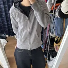 old GAP 00s 短丈 ダブル ジップパーカー y2k チェック柄