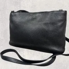 アニエスベー ショルダーバッグ 2way シボ革 ブラック レザー 三層式 ロゴ