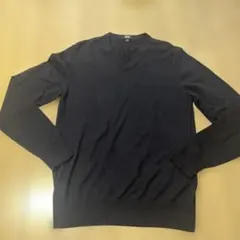 ユニクロ エクストラファインメリノ セーター ニット Vネック 紺色 M