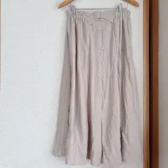 【海外古着】ベージュ フレアスカート ボタン付き カジュアル　シンプル　単色