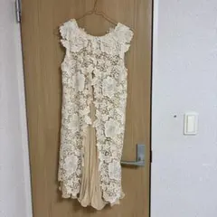 アイボリー レース ノースリーブ ワンピース　パーティドレス