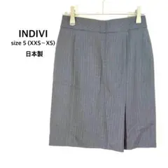 インディヴィ◉タイトスカート XXS グレー ストライプ 膝丈 通勤 きれいめ