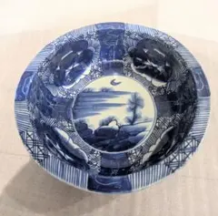 【骨董・和食器】古伊万里風 染付 山水図 大鉢 盛り鉢 ベロ藍
