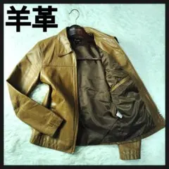【羊革】ラムレザーシングルライダースジャケット　襟付き　短丈　dual　ベージュ