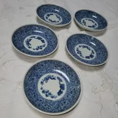 有田焼　雪峰窯　染付　蛸唐草紋様　松竹梅　和食器　小皿　5枚　丸皿　レトロ