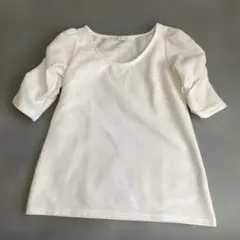 【セシルマクビー】五分袖 パワーショルダー パフスリーブ トップス ホワイト M