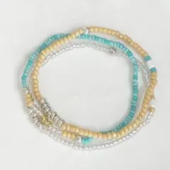 ハンドメイド ビーズブレスレット ベージュ×ターコイズ色×クリア 3点セット