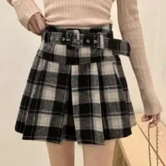SHEIN チェック柄プリーツスカート ベルト付き