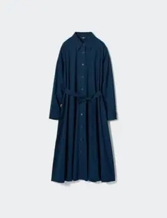 UNIQLO シャツワンピース ネイビー 長袖 ロング ベルト付き