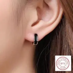 ブラック 黒 シンプル ピアス シルバー925 S925 保存袋付 C224-6