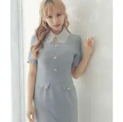 Tika 水色 レース襟 キャバドレス ツイード