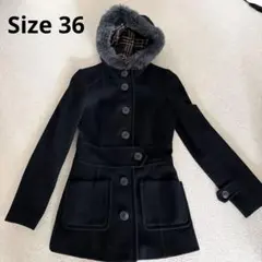 【クリーニング済】バーバリーブルーレーベル　フード付きコート　36 黒