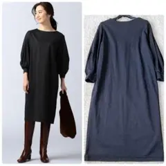 良品✨23区 ボリュームスリーブ ロングワンピース 大きめ40 ダークグレー