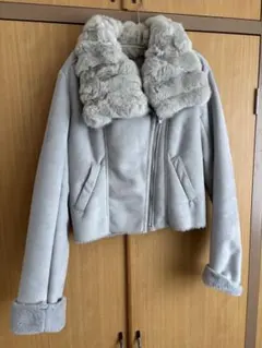 ROYAL PARTY グレー ショートムートンジャケット