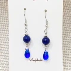 805 天然石　パワーストーン　ピアス　ハンドメイド　ラピスラズリ　ネイビー　紺