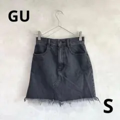 270 GU ジーユー　デニムミニスカート フリンジヘム　ブラック　Y2K 平成