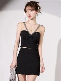 【美品】JEWELS XS シアービジューラメセットアップタイトミニドレス