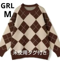 GRL未使用タグ付きアーガイル柄ビッグニットトップス[ac2007] 【М】