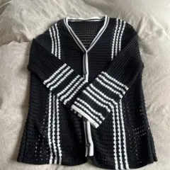 Samantha Mos2 黒白ストライプカーディガン