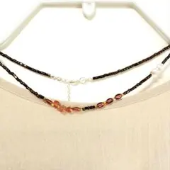 ローズ＆紫 ハンドメイド ビーズ ネックレス アシンメトリー