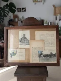 ①木製　アンティーク　昭和レトロ　額縁　フォトフレーム　ガラス付き　写真立て