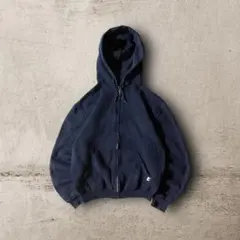 90s russellフルジップアップパーカー無地ブランクCBOYネイビーXS